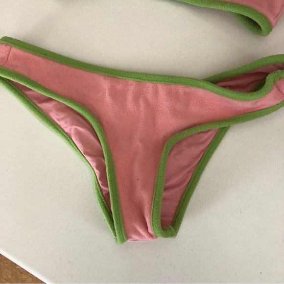 Frankie’s Bikinis Pink and Green Terry Cloth Bikini Set - Picture 7 of 9